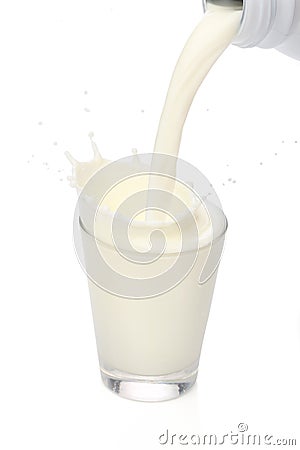 Bottle pouring milk into a glass. Stock Photo