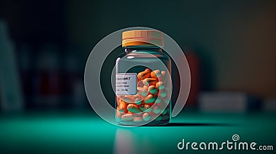 A bottle of prescription medication. Generative AI Stock Photo