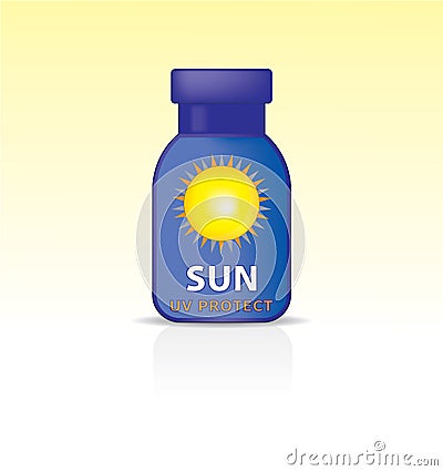 Bottle with a protective sunscreen. Vector Illustration