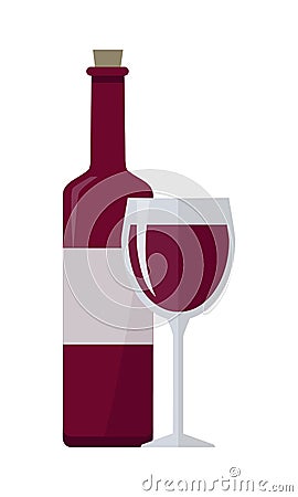 Bottle of Red Wine and Glass on White. Vector Illustration