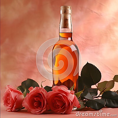 Bottle of rose wine isolated over interesting background Stock Photo