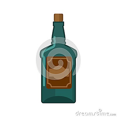 Bottle of rum isolated. Traditional pirate binge Vector Illustration
