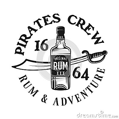 Bottle of rum and saber vector pirate emblem Vector Illustration