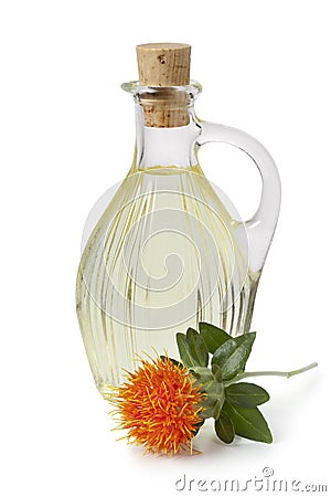 Bottle with Safflower oil Stock Photo