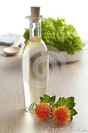 Bottle with Safflower oil Stock Photo