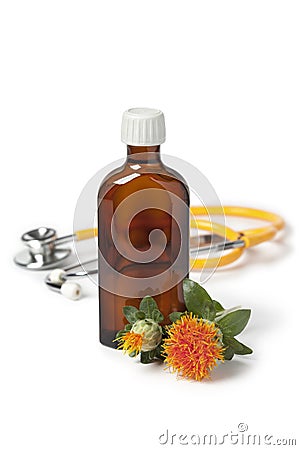 Bottle with Safflower oil Stock Photo