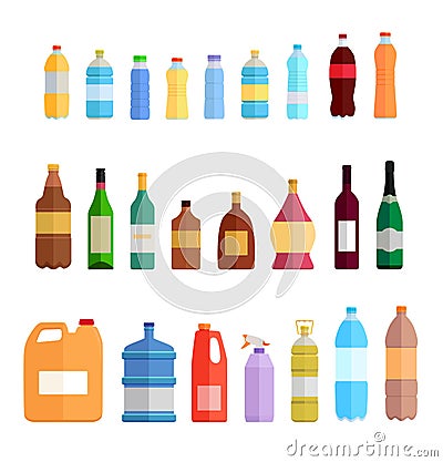 Bottle Set Design Flat Oil and Beverage Vector Illustration
