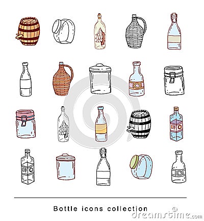 Bottle set doodle, vector illustration Vector Illustration