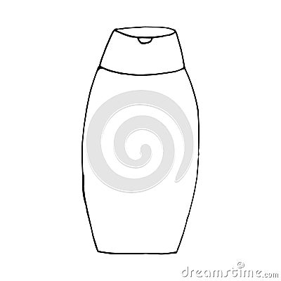 Bottle shampoo packaging icon, sticker. sketch hand drawn doodle. vector monochrome minimalism. hair cosmetics Stock Photo