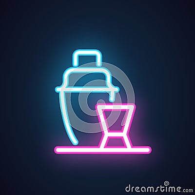 Bottle and shot drink neon icon. Logo in retro style for night clubs, bars, pubs, happy hour, menu and other. Vector Vector Illustration