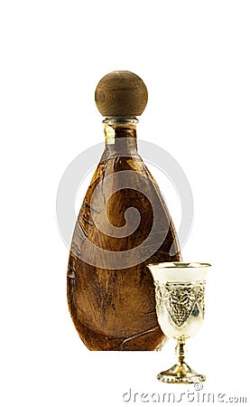 Bottle and silver goblet Stock Photo