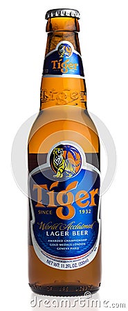 Bottle of Singaporese Tiger beer Editorial Stock Photo