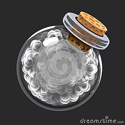 Bottle of smoke. Game icon of magic elixir. Interface for rpg or match3 game. Smoke or clouds. Big variant. Vector Illustration