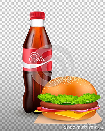 Fast food drink and burger. Vector Illustration