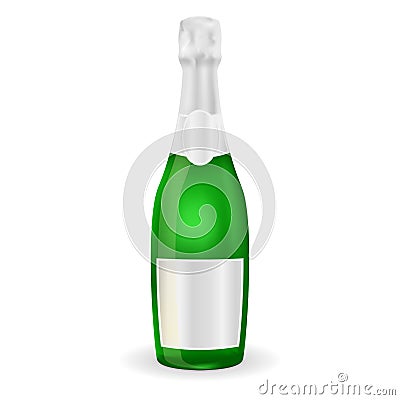 Bottle of sparkling wine or champagne. With silver label Vector Illustration