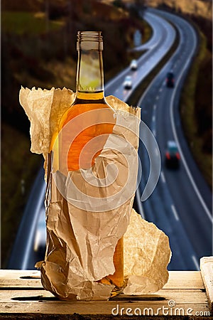 Bottle of Spirits in the Bag Stock Photo