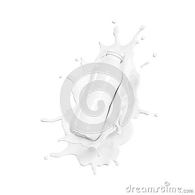 A Bottle with a splash behind isolated on a white background Stock Photo