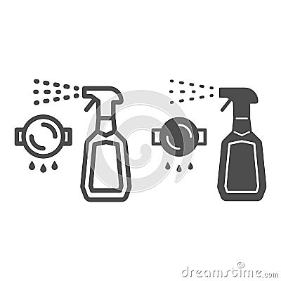 Bottle spray cleaner line and solid icon, Cleaning tools concept, spray for grease sign on white background, detergent Vector Illustration
