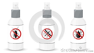 Bottle with sprayer against cockroaches, mosquitoes, ticks, isolated on white background. vector flat illustration Vector Illustration