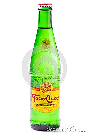 Bottle of topo chico brand mineral sparking water Editorial Stock Photo