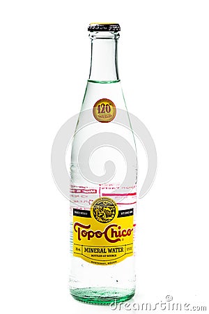 Bottle of topo chico brand mineral sparking water Editorial Stock Photo