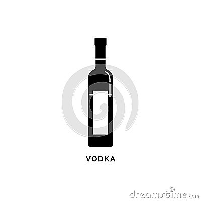 Bottle vodka silhouette. Alcohol drink drawing. Black white. Decoration element. Bar menu design. Symbol, logo. Isolated Vector Illustration