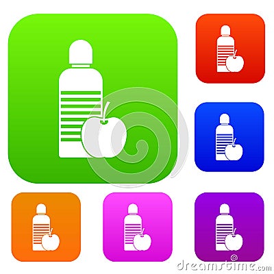 Bottle of water and apple set collection Vector Illustration