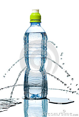 Bottle of water leaking Stock Photo