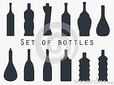 Bottle of water. Set of bottles of different shapes. Vector Illustration