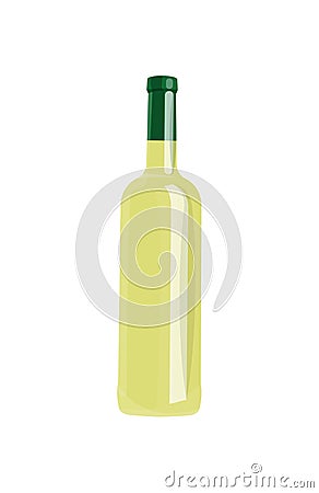 Bottle of White Wine Isolated on Blank Background. Vector Illustration