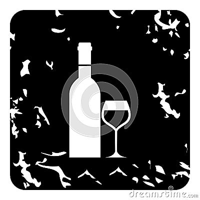 Bottle of wine and glass icon, grunge style Vector Illustration