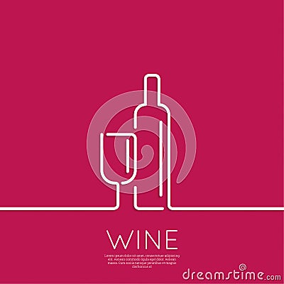 Bottle of wine with a glass wine Vector Illustration