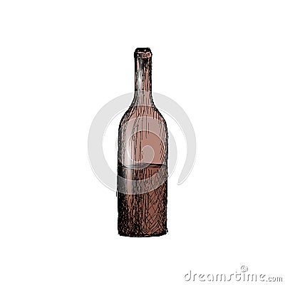 A bottle of wine Vintage Hand Drawn Sketch Vector illustration. Cartoon Illustration