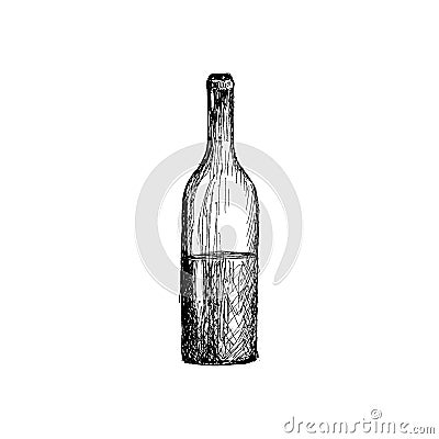 A bottle of wine Vintage Hand Drawn Sketch Vector illustration. Cartoon Illustration