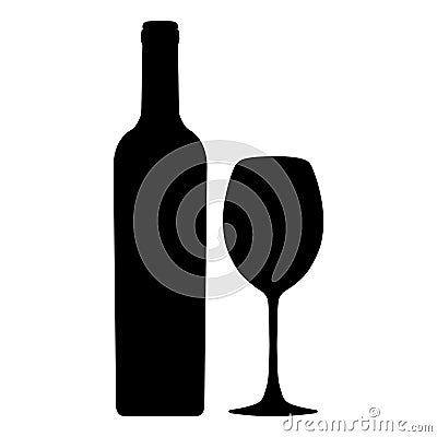 Bottle of wine and wineglass vector icon, logo, sign, emblem, silhouette isolated on white background Vector Illustration