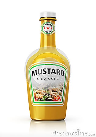 Bottle with yellow mustard Stock Photo