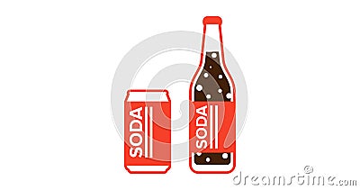 Bottled soda, beverage, vitamin juice, sparkling or natural water in cans and glass. Vector flat style cartoon illustration Cartoon Illustration