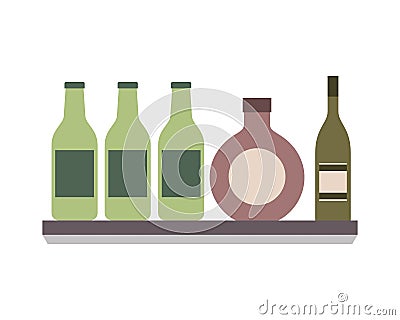 Bottles alcohol drinks on shelf Vector Illustration