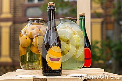 Bottles of apple cider Stock Photo