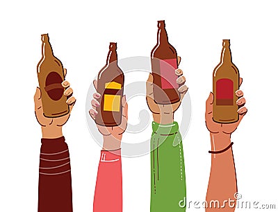 Bottles of beer in hand. Pub concept vector illustration Vector Illustration