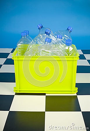 Bottles in bin Stock Photo