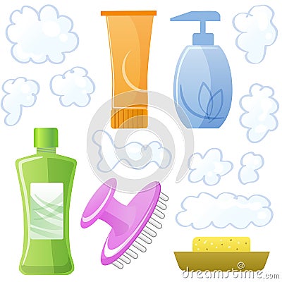 Bottles of body and hair care and beauty products Vector Illustration