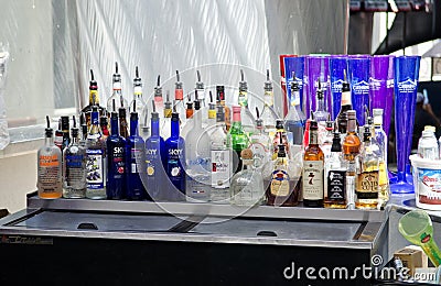 Bottles of Booze, Liquor, Alcohol in a Bar, Tavern Editorial Stock Photo