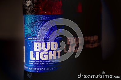 Marinette,WI/U.S.A.-Nov9,2019: Bottles of Bud Light beer, an American light beer Editorial Stock Photo