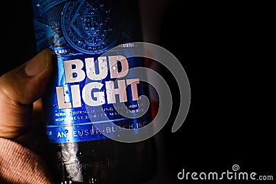 Marinette,WI/U.S.A.-Nov9,2019: Bottles of Bud Light beer, an American light beer Editorial Stock Photo