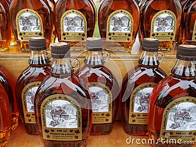 Bottles of Canadian made maple syrup Editorial Stock Photo