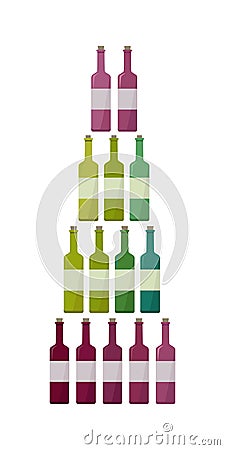 Bottles Collection of Different Types of Wine. Vector Illustration