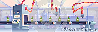 Bottles on conveyor belt at factory. Automation Vector Illustration