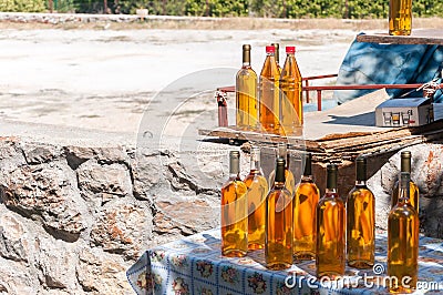 Bottles of croatian homemade wine prosek Stock Photo