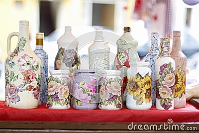 Bottles with decorative designs Cartoon Illustration
